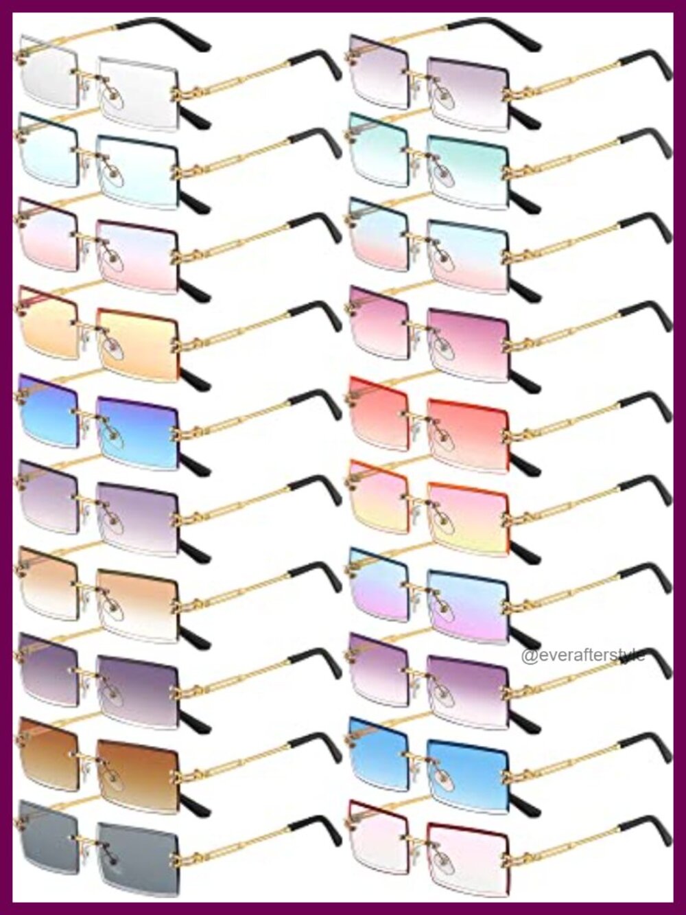 20 Pairs Rimless Rectangle Sunglasses Lightweight Retro Frameless Eyewear